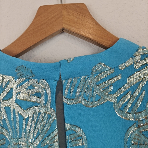 Lilly Pulitzer Nwot Joella Silk Mini Long Sleeve Metallic A Line Bermuda Blue 14 - Picture 14 of 16
